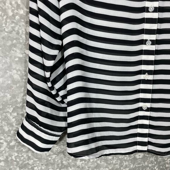 Larsen Gray Women's Semi-Sheer Black & White Striped Button Up Top - Size Medium - Picture 3 of 6